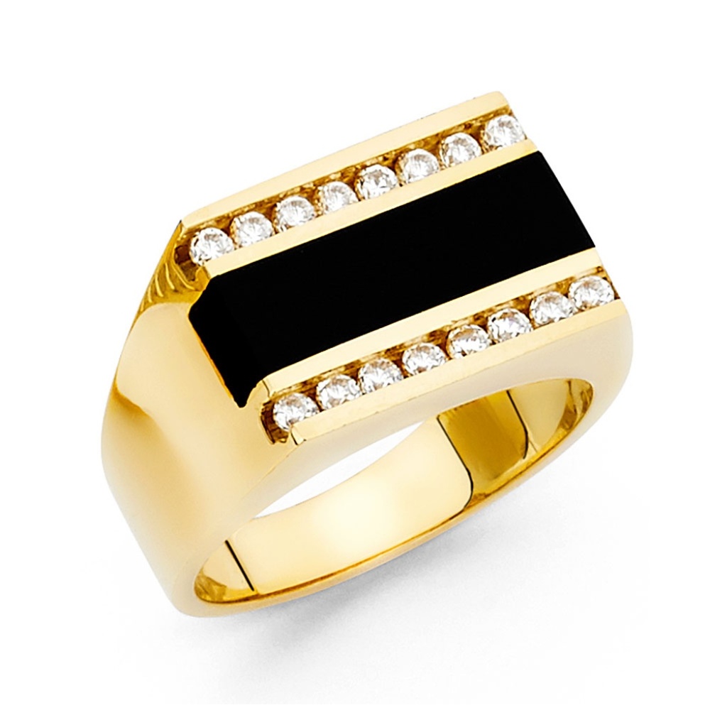 14K Yellow Gold Onyx Men's Ring